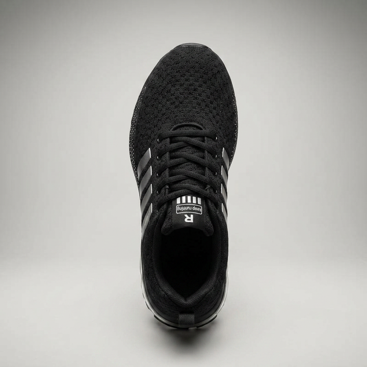 Schwarzer Sneaker mit Schnürung, Draufsicht
