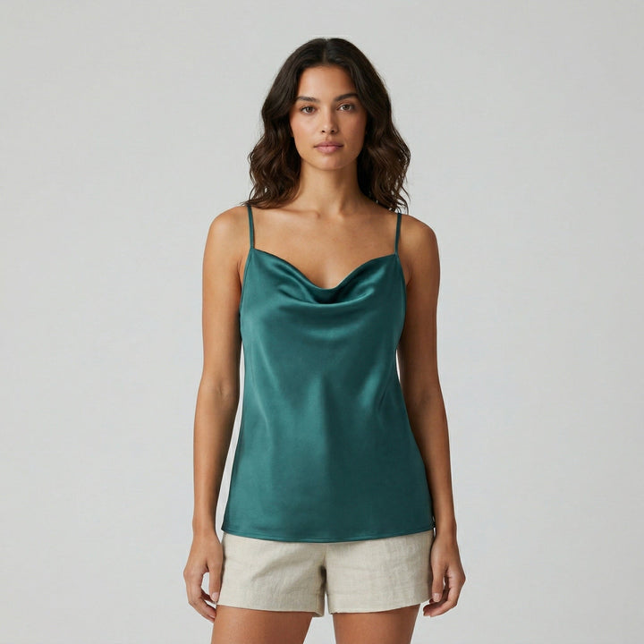 Satin-Cami-Top mit Cowl-Neck und Spaghettiträgern, Vorderansicht
