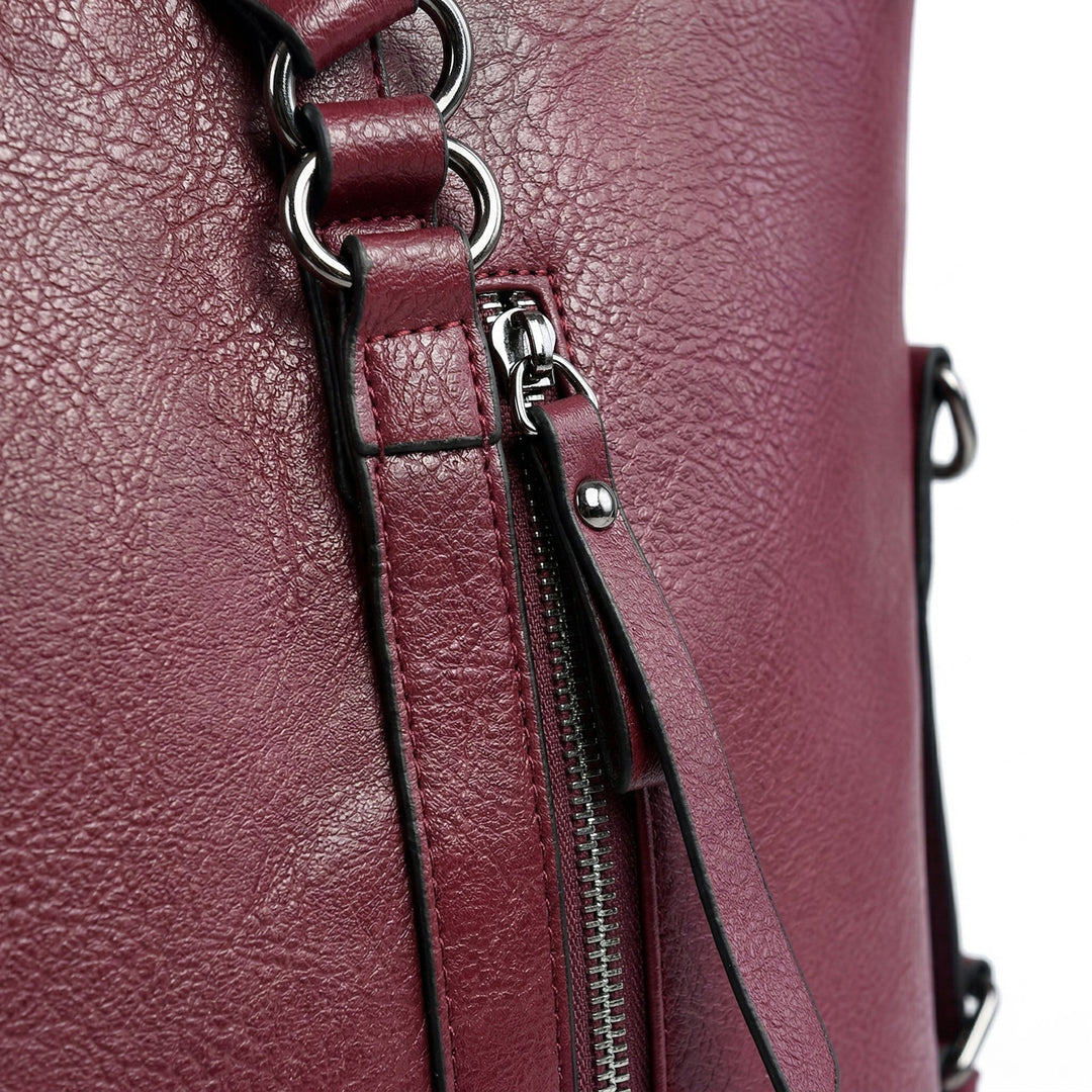 Detail Reißverschluss Bordeaux-Variante, silberfarbener Zipper, schwarze Paspel