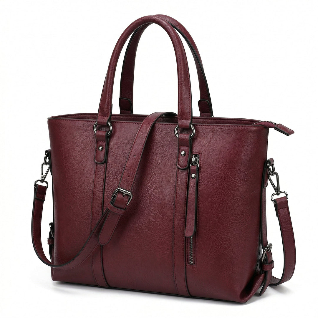 Große Schultertasche Bordeaux Frontansicht mit langem Schulterriemen und Schnalle