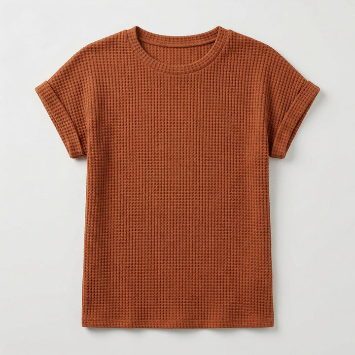Waffelpiqué-Shirt rostbraun flach liegend Vorderansicht