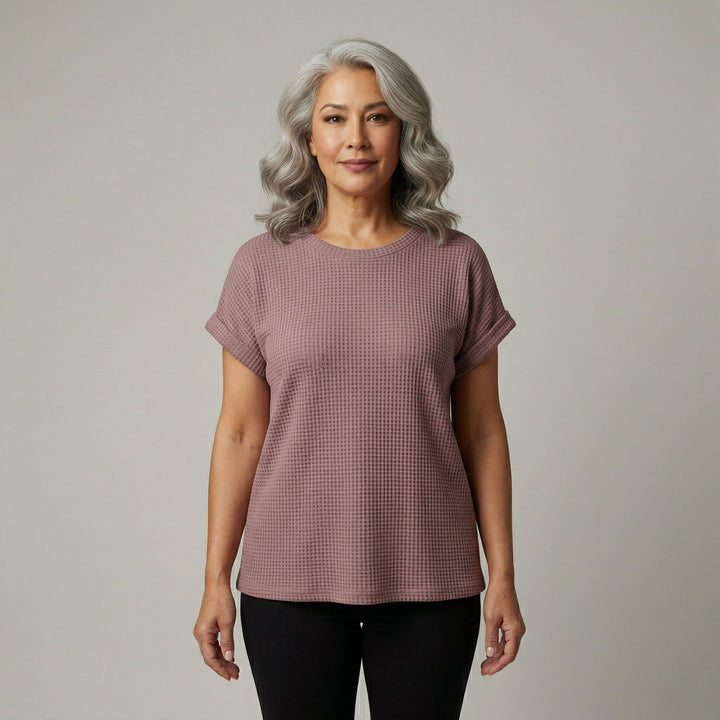 Damen Waffelpiqué-Shirt altrosa Rundhals Vorderansicht