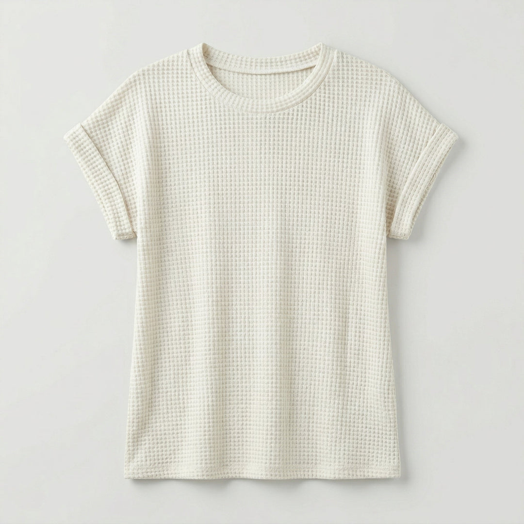 Waffelpiqué-Shirt cremeweiß flach liegend Vorderansicht