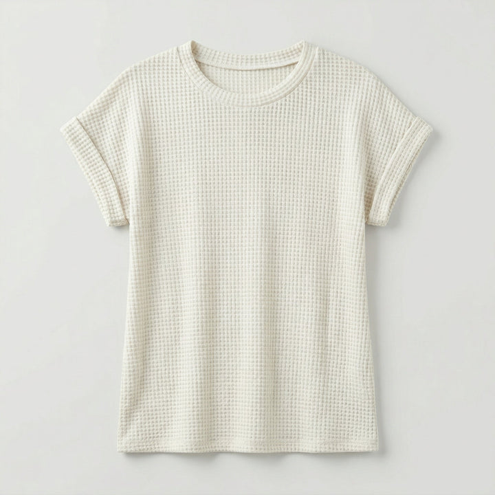 Waffelpiqué-Shirt cremeweiß flach liegend Vorderansicht