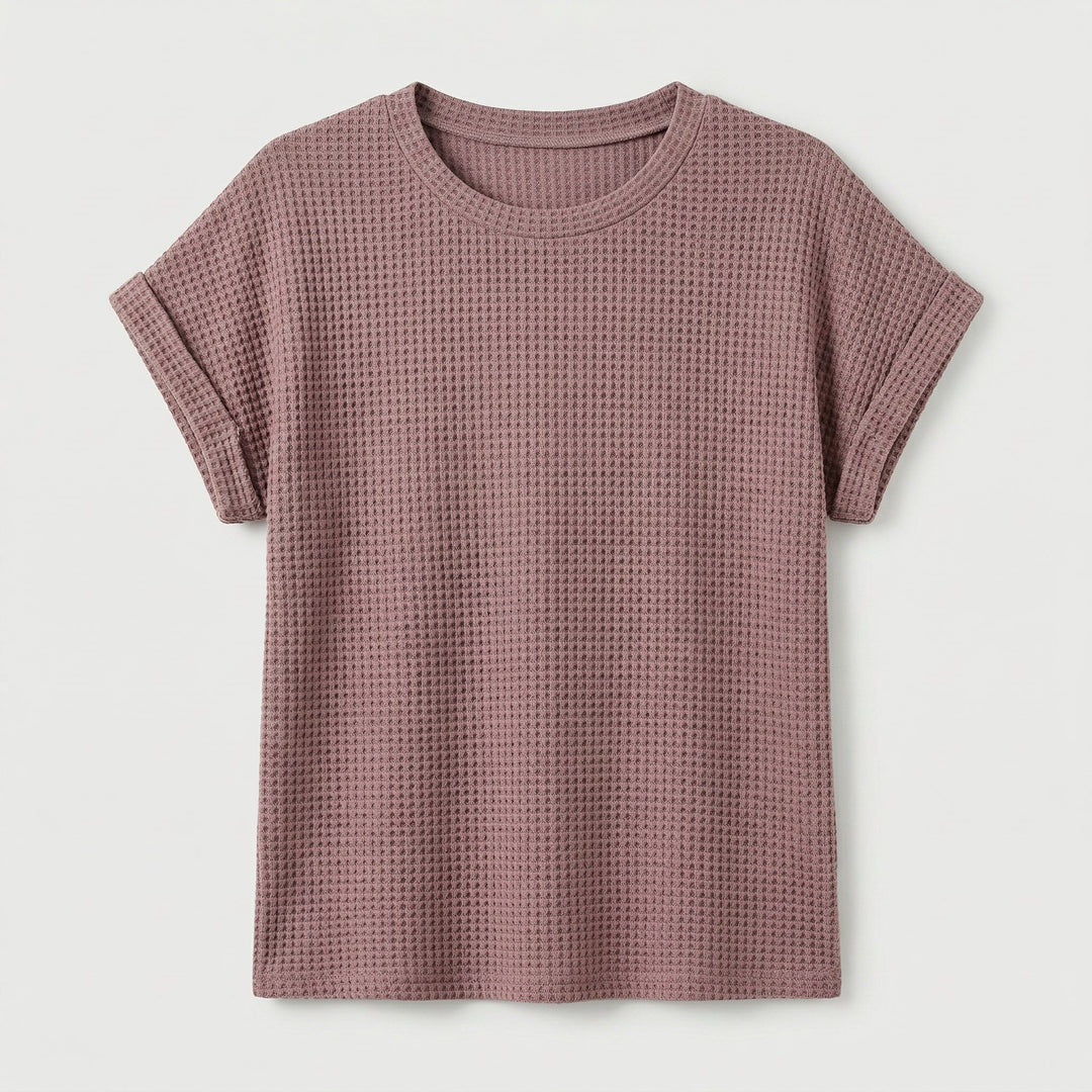 Waffelpiqué-Shirt altrosa flach liegend Vorderansicht