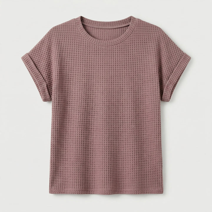 Waffelpiqué-Shirt altrosa flach liegend Vorderansicht