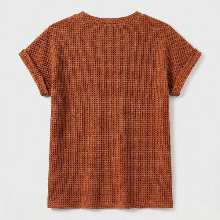 Waffelpiqué-Shirt rostbraun flach liegend Rückseite