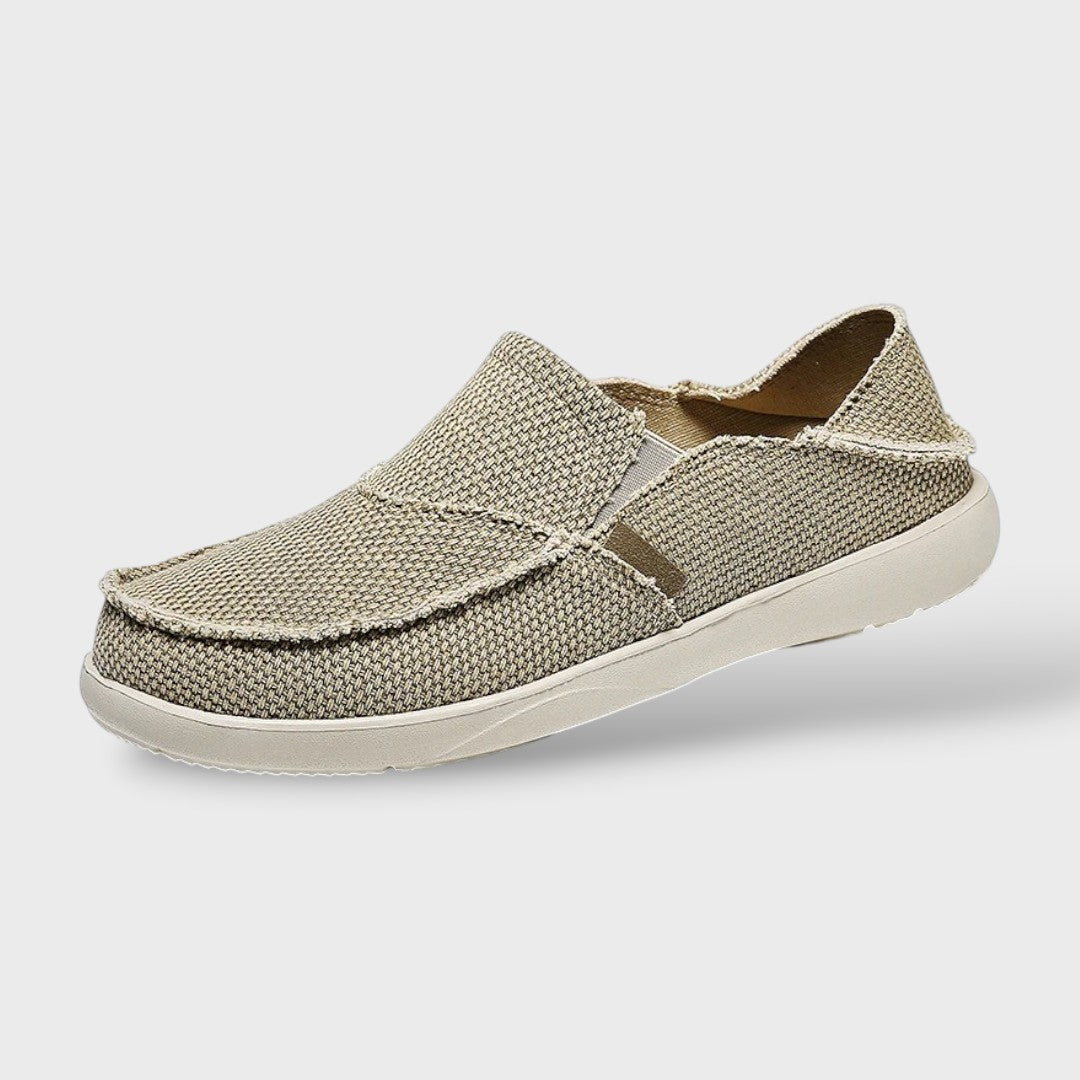 Canvas Slip-On Loafer in Khaki, Draufsicht mit sichtbaren Ziernähten