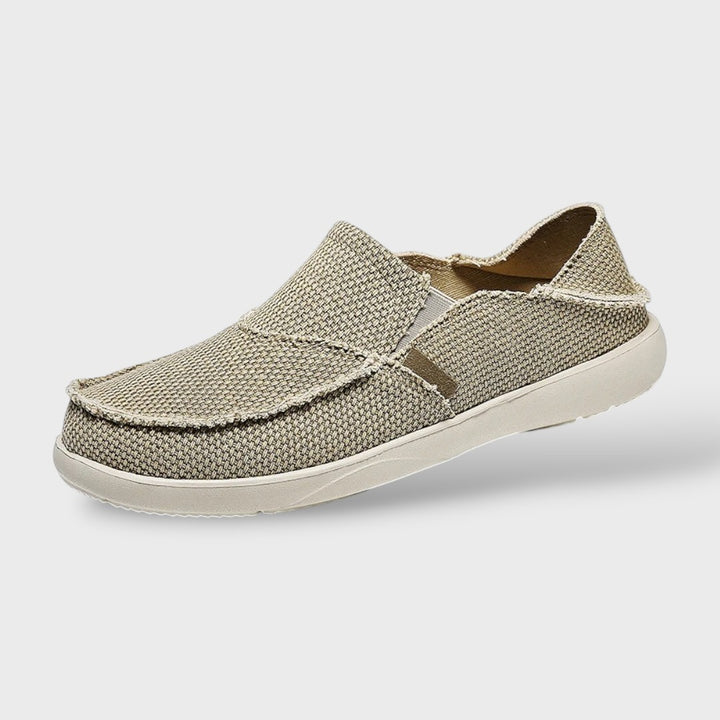 Canvas Slip-On Loafer in Khaki, Draufsicht mit sichtbaren Ziernähten