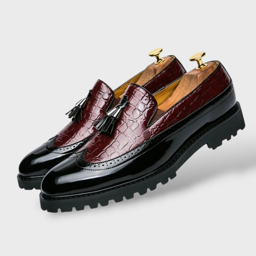 Herren Loafer in Rot mit Krokodilprägung, Produktansicht