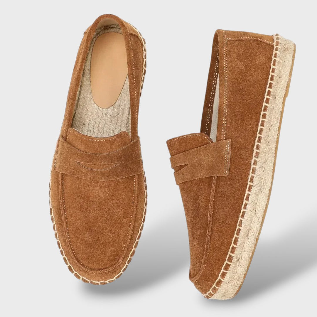 Herren Espadrille Loafer dunkelbraun, Wildleder-Optik, Draufsicht