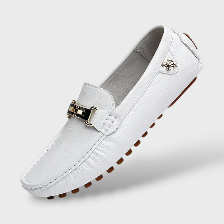 Herren Loafer weiß, Slip-on, Glattleder-Optik, Frontalansicht