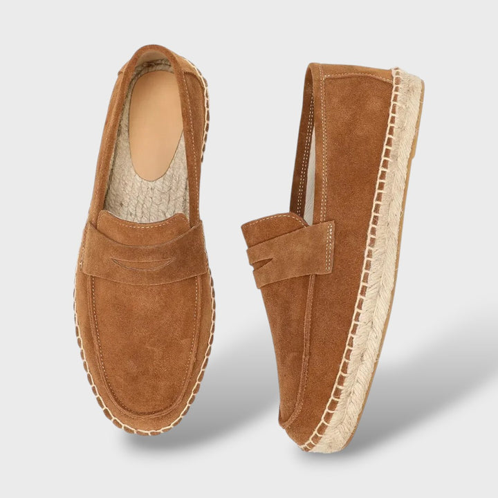 Herren Wildleder Loafer in Schwarz, Slip-on mit Jute-Sohle, Produktfoto