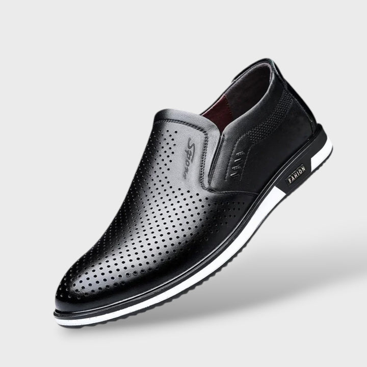 Herren Loafer Schwarz Mesh, matter Finish, Ziernähte, Produktfoto