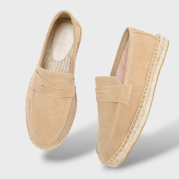 Herren Espadrille Loafer sandfarben, helle Wildleder-Optik, Jute-Sohle