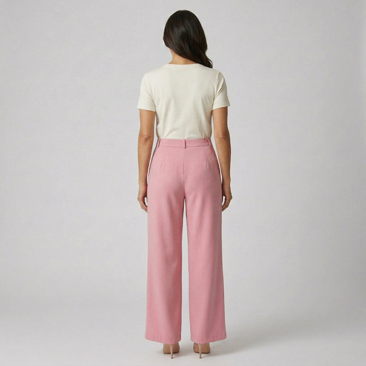 Palazzohose Rosa, Rückenansicht, hohe Taille, breites Bein