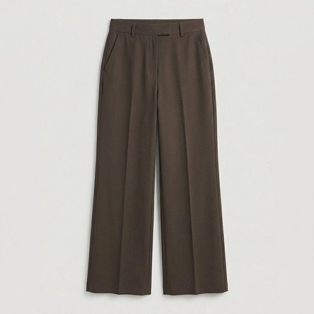 Palazzohose Braun, Flat-Lay mit Bügelfalte und Seitentaschen
