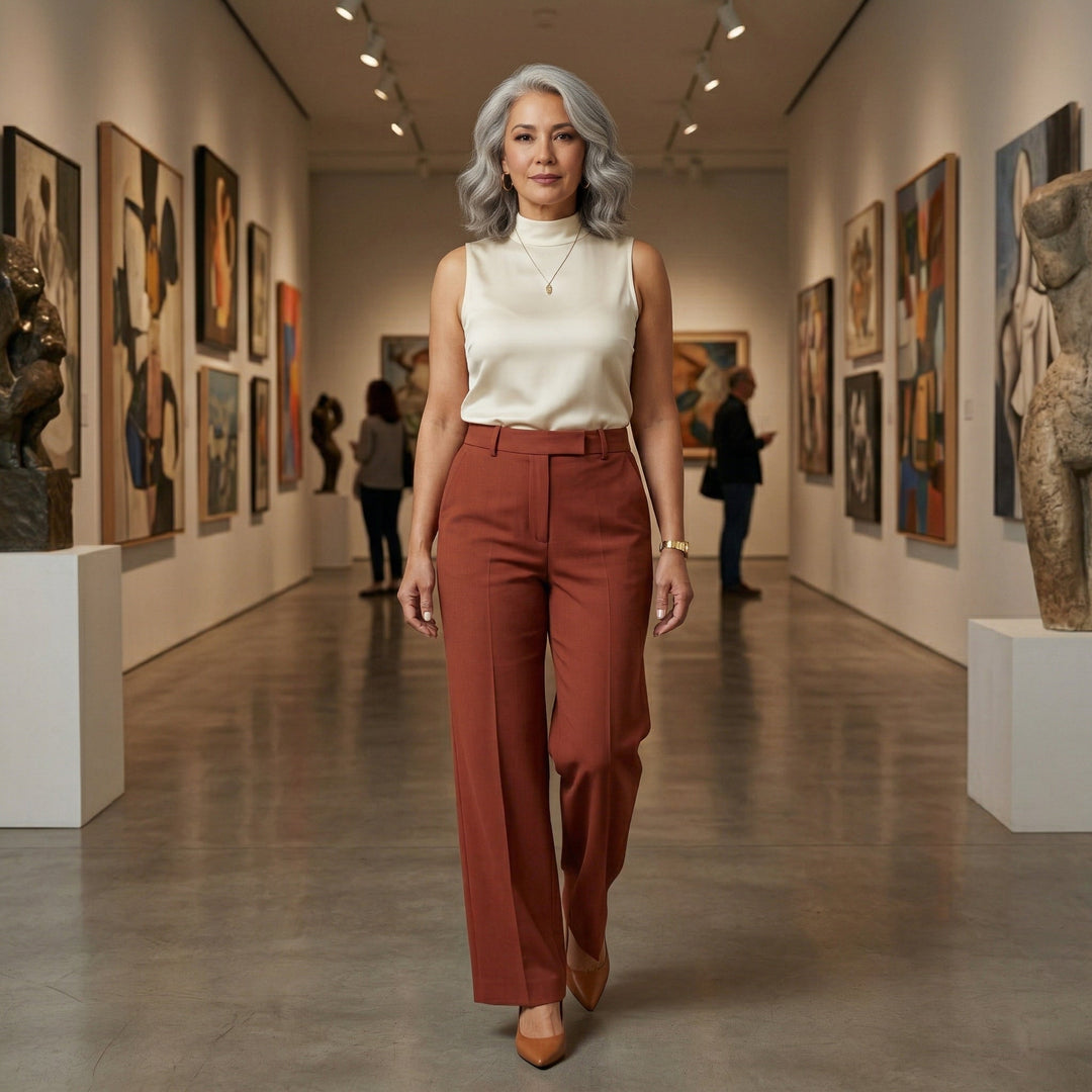 Damen Palazzohose mit Bügelfalte und hoher Taille – weites Bein