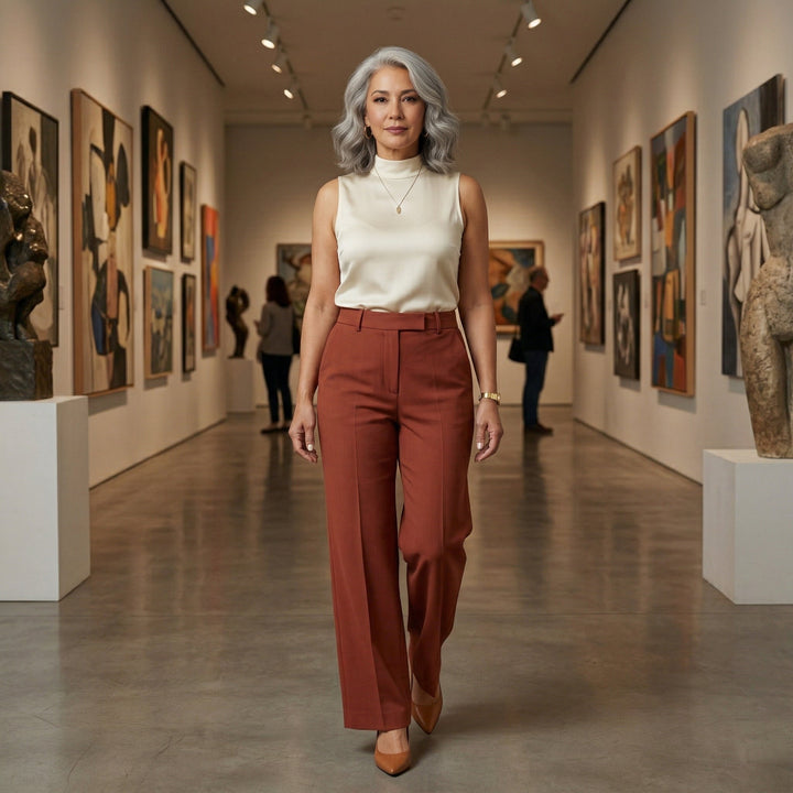 Damen Palazzohose mit Bügelfalte und hoher Taille – weites Bein