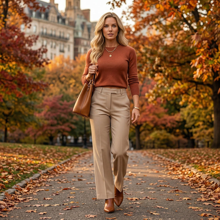 Damen Palazzohose mit Bügelfalte und hoher Taille – weites Bein