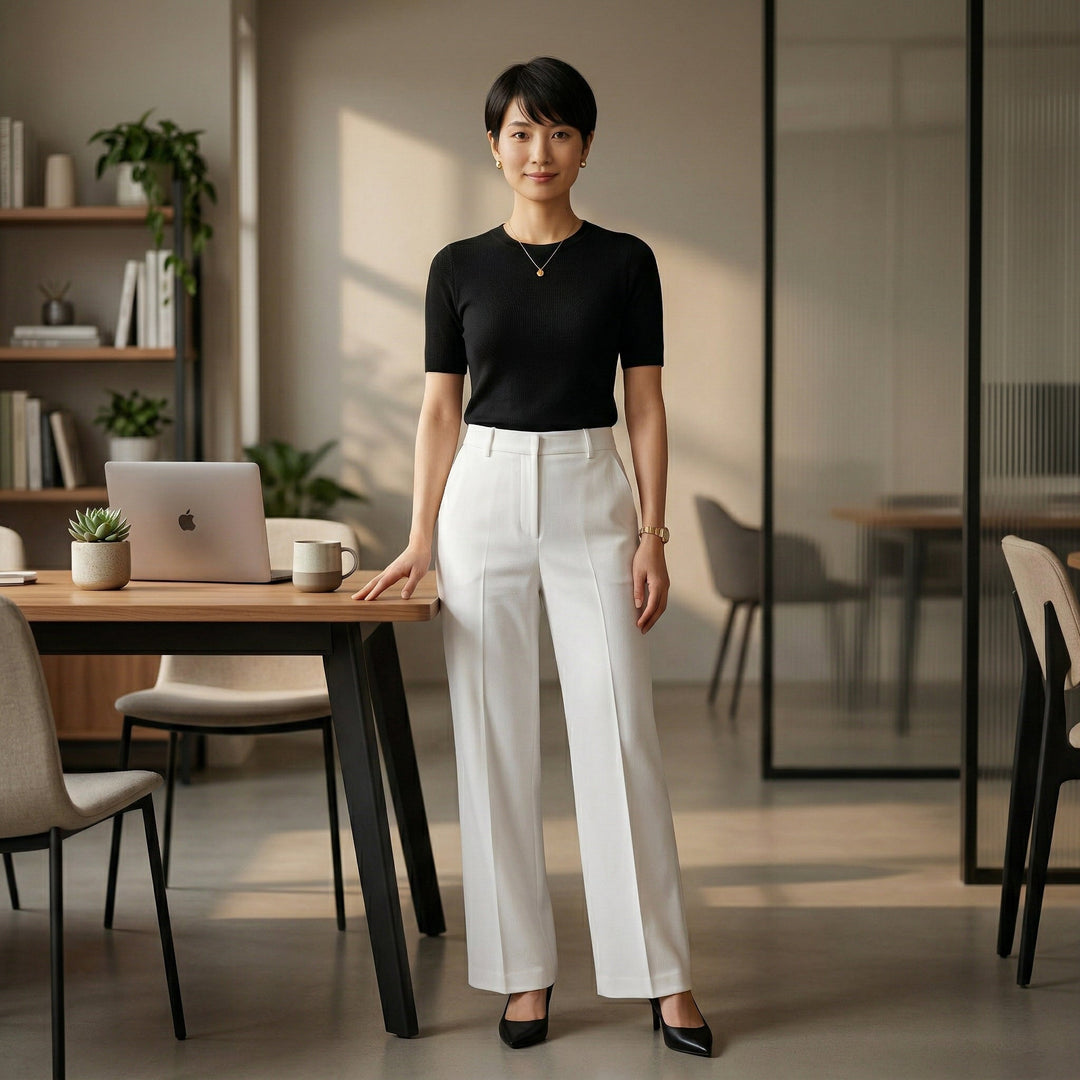 Damen Palazzohose mit Bügelfalte und hoher Taille – weites Bein