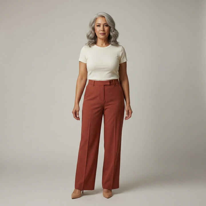 Damen Palazzohose mit Bügelfalte und hoher Taille – weites Bein